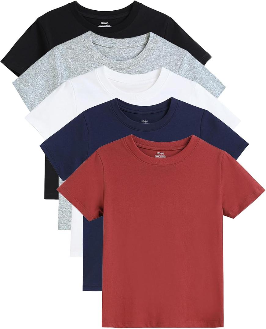 Gihuo Boys Cotton T-Shirts 5 Pack Short Sleeve Tees Soft Summer Tops for Kids 5-14 Years (White, Black, Red, Grey, Navy Blue), 5T