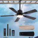 EDISHINE 42" Outdoor Ceiling Fan with Light, IP66 Waterproof Gazebo Hanging Fan, 4800 CFM, 3CCT, APP/Remote Control, 5 Wood Blade, 6-Speed Winds, Plug in Ceiling Fans for Patios Porch Pergola, Black