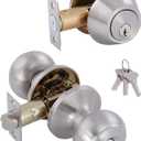 All Keyed Identical Deadbolt Door Knob Combo Set - Single Cylinder Lock With Classic Satin Nickel Exterior Knobs for Entrance and Front Door