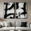 Large Framed Black and White Abstract Wall Art for Living Room, 24x36 Inch
