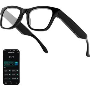 ALOUS Smart Glasses for Men & Women, Bluetooth Glasses with Open Ear Sound Mic & Speakers, Intelligent Touch, Magnetic Charging, Indoor/Outdoor UV Protection and Voice Assistant (Black Lens)