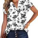 StunShow Womens Short Sleeve Shirts Summer Tunic Tops Floral Blouses 2025 Dressy Casual (S-3XL) (M)