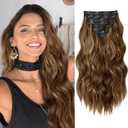 Clip in Hair Extensions for Women, 20 Inch Light Brown Hair Extensions Mix Blonde, 8PCS Curly Seamless Clip Ins Wavy, Synthetic Lace Weft Hairpieces for Daily Party Use