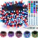 BrizLabs RGB Color Changing String Lights, 33FT 100 LED Red White Blue String Lights with Remote, Dimmable July 4th Patriotic Light String USB Mini Christmas Light for Indoor Xmas Halloween Party Tree