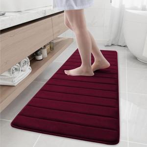 Buganda Memory Foam Bath Mat, 59" x 20", Ultra Soft and Non-Slip Bathroom Rugs, Water Absorbent and Machine Washable Bath Rug Runner for Bathroom, Shower, and Tub, Burgundy