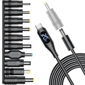 FARSENSE Universal Laptop DC Charger Replacement kit,Round Barrel 100W PD Trigger Cable with 10 Connector and Display Voltage for Sony/Samsung/Acer/Asus/Lenovo/Dell/HP Laptop,Etc Charging