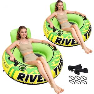 53" Heavy Duty River Tube for Floating with Canvas Cover, Tubing Floats for Lake Pool, Inflatable Water Tube for Floating with Cup Holders Handles Headrest, River Raft Carry 300lb of Adults