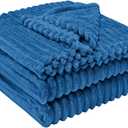 Throw Blanket for Couch - Flannel Fleece 3D Striped Ribbed Bed Blanket.Super Soft Blankets for Women Girls,Teacher Gifts Birthday Gifts Room Home Dorm Decor (Blue, Throw(50"x60"))
