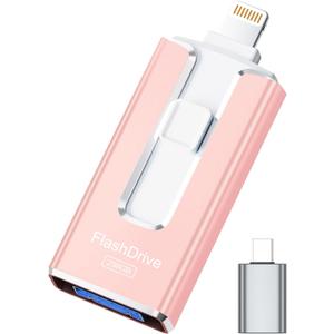 MFi Certified 256GB Flash Drive for iPhone iPad, Photo Stick for External Memory Storage, Easily Back Up and Save Photos Videos, USB Memory Stick Thumb Drive for iPhone/iPad/Android/PC (Rose Pink)