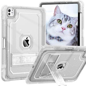 Case for iPad Pro 11 Inch Case M5/M4(2025/2024) with Pencil Holder, Slim Hard Translucent Protective Cover for M5/M4 iPad Pro 11" with Kickstand, Clear Glitter