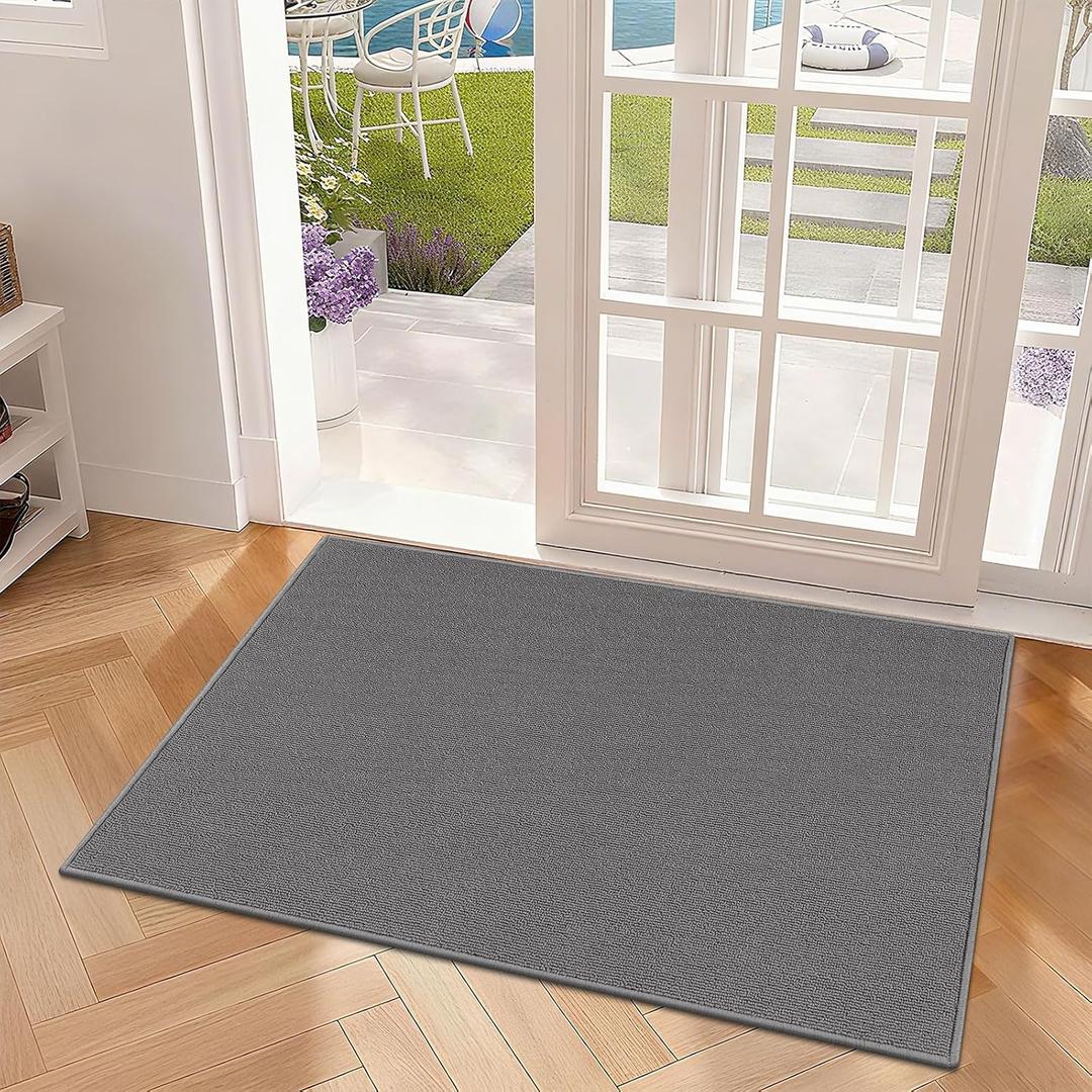 SHACOS Dirt Trapper Door Mats 3'x5' Large Non Slip Washable Woven Doormats Floor Rugs and Mats for Kitchen Entryway Entry Front Back Door Bathroom, Solid Gray