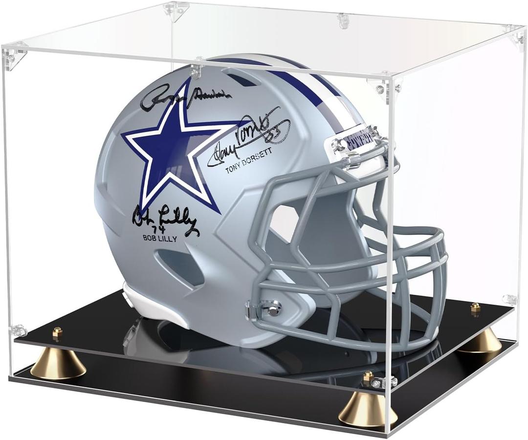 KOLIPI Football Helmet Display Case, Full Size Clear Acrylic Case Display for Football Baseball Motorcycle Helmet, Self-Assembly Showcase with Double Layer Base, Protector for Signed Memorabilia
