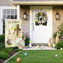 He Is Risen Easter Garden Flag for Outside, 12x18 Inch Double Sided Spring Flags with Bunnies Flowers Cross, Easter Gifts Yard Decoration Flag for Outdoor Garden, Patio, Porch