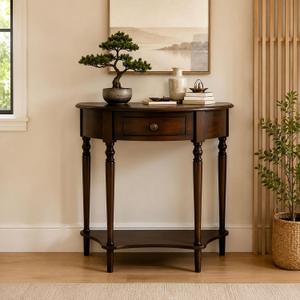 Half Moon Console Table with Drawer, Small Entryway Table, 23.6IN