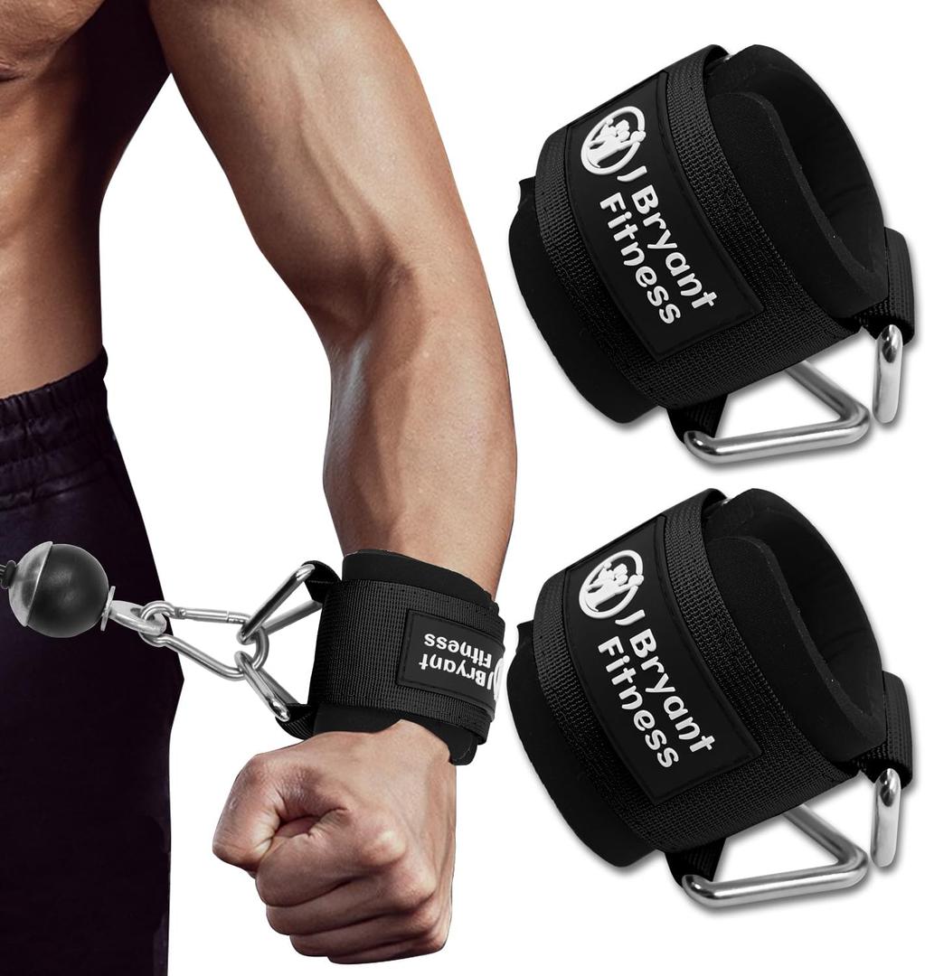 J Bryant Fitness Wrist Cuffs for Cable Machines  Heavy Duty Adjustable Wrist Straps with 7mm Neoprene Padding for Strength Training, Pull Exercises, and Forearm Support (Large, Black)