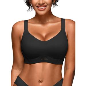 Wireless Jelly Bras for Women - Plus Size Full Coverage Seamless Bra No Underwire, Supportive T-Shirt Bralette for Older (3X-Large, Black)