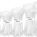 2000 PCS Zip Ties Assorted Sizes 4+6+8+10+12 Inch Self-locking Nylon Cable ties Heavy Duty Outdoor, UV Resistant Wire Straps for Home Office Garden Workshop Indoor Outdoor Fence((White)