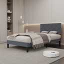 Twin Bed Frames with Adjustable Headboard, Velvet Upholstered Platform Bed, Twin Size Bed Frames with Strong Metal Slat Support,Mattress Foundation, No Box Spring Needed,Easy Assembly Gary