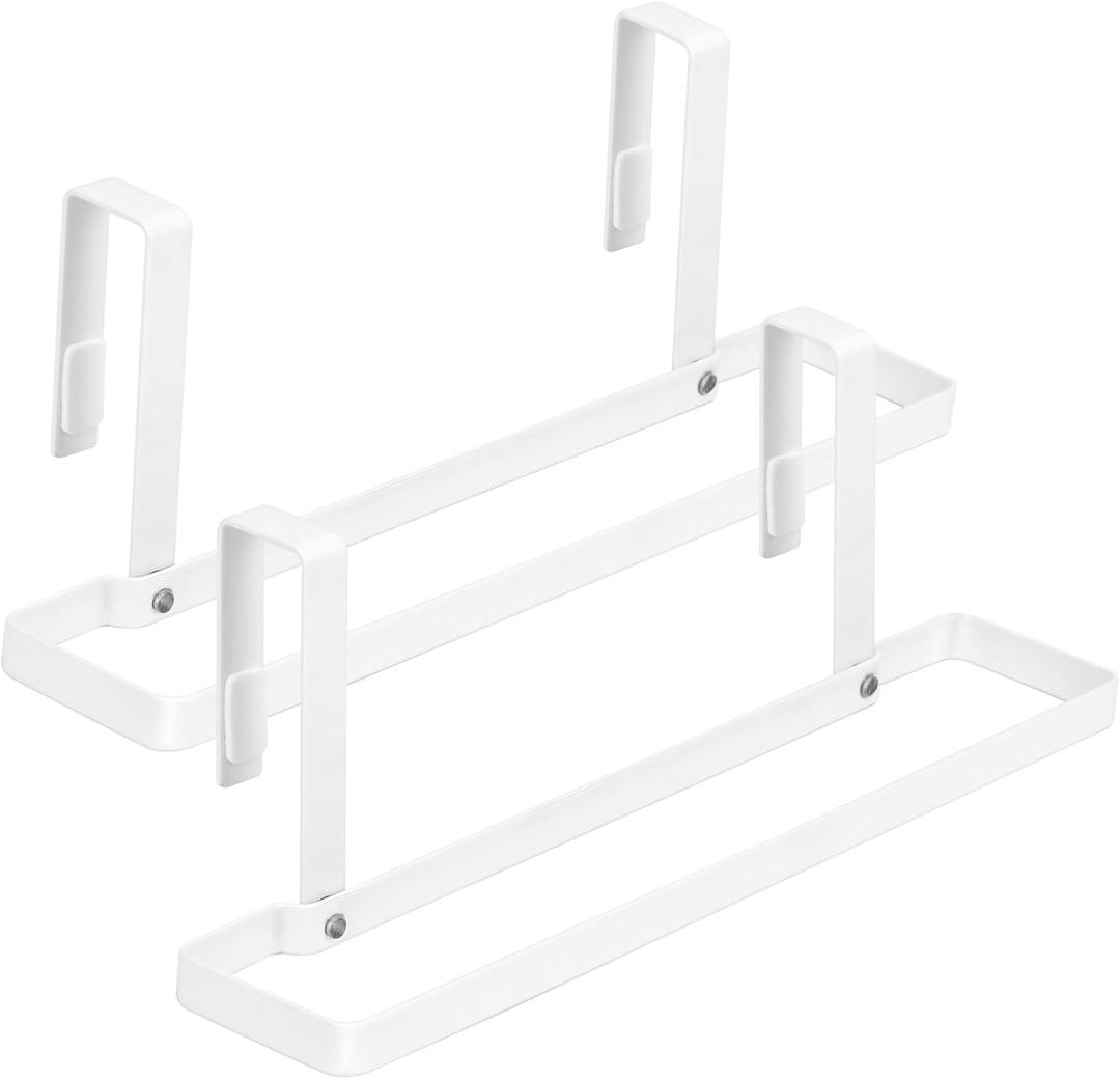 FYY Cabinet Towel Holder Rack - 2 Pack Collapsible Folding Over Cabinet Towel Bars, Heavy Duty Kitchen Dish/Hand Towel Holder for Over Cabinet Cupboard Doors White
