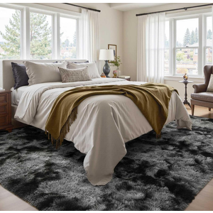 5x7 Ft Large Shag Rugs for Bedroom Living Room Decor for Men Boys, Tie Dyed Ultra Soft Fluffy Furry Area Rug for Indoor Floor, Aesthetic Carpet for Home Decor (Dark Grey)