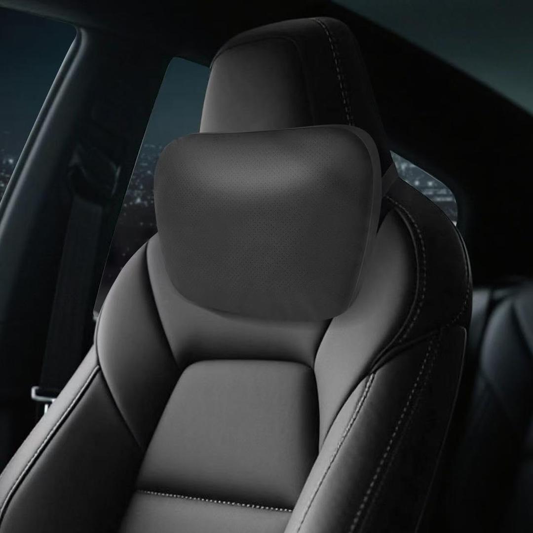 XAJGVCF Car Headrest Neck Pillow Bio Cotton Leather Headrest Suitable for Driving Office White (Black)
