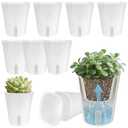 FYRIXONE 16 Pack Self Watering Pots for Indoor Plants, White Plastic Planters with Water Level Indicator, Drainage Holes & Wick, Small Plant Pots for Cuttings, Seedlings, Herbs, African Violets