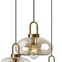 3-Light Amber Glass Pendant Lights Rustic Farmhouse Ceiling Light Fixture for Kitchen Island, Dining Room, or Living Room Large Multi-Shape Hanging Light (Heteromorphic)