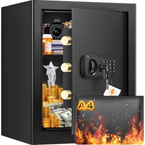 3.0 Cuft Large Fireproof Safe Box for HOME USE, Digital Home Security Safe with Programmable Keypad and Removable Shelf, Document Safe Fireproof Waterproof for Money Firearm Medicine Valuables