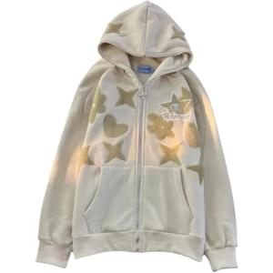 Obenie Zip Up Hoodie Women Y2K Kawaii Harajuku Clothes Gothic Web Sweatshirt Hip Hop Grunge Oversized Jacket Coat tops (XXL)