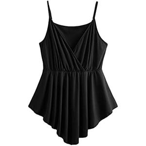 OYOANGLE Women's Plus Size Casual Sleeveless Cami Tank Tops Deep V Neck High Low Hem Babydoll Camisole 4XL
