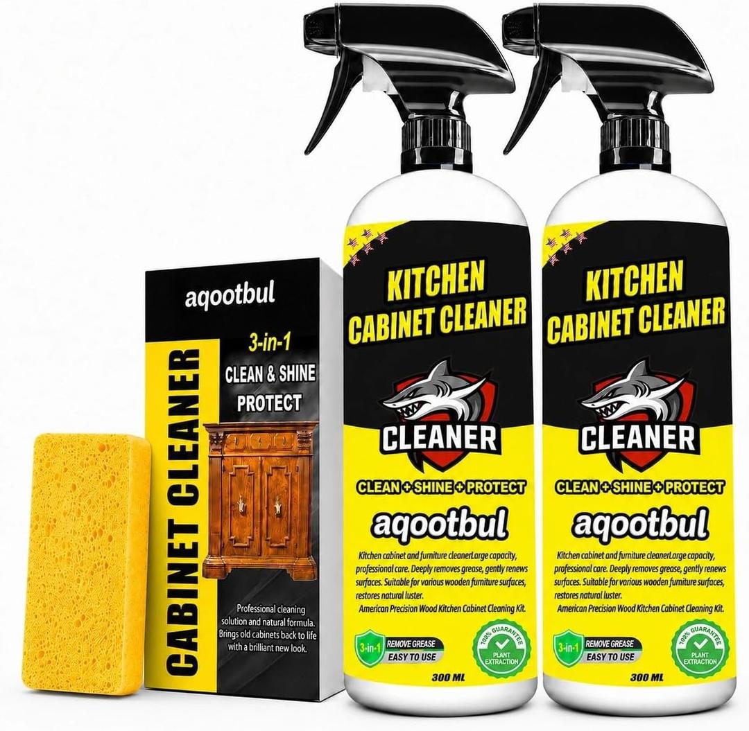 Kitchen Cabinet Cleaner, Wood Cabinet Degreaser & Furniture Cleaner, 2 Pack | 2-pack kitchen cabinet cleaner set with cleaning sponge for wood, painted and white cabinets; helps clean grease and grime.