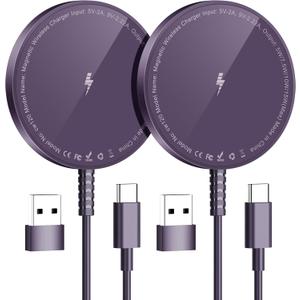 Magnetic Wireless Charger for iPhone: Compatible with Magsafe Charger iPhone 17 16 15 14 13 12 Series & Airpods 4 3 2 Pro-Fast 15W Max Charging Pad Strong Magnet, Dual USB-C/A Ports-Home Office Travel