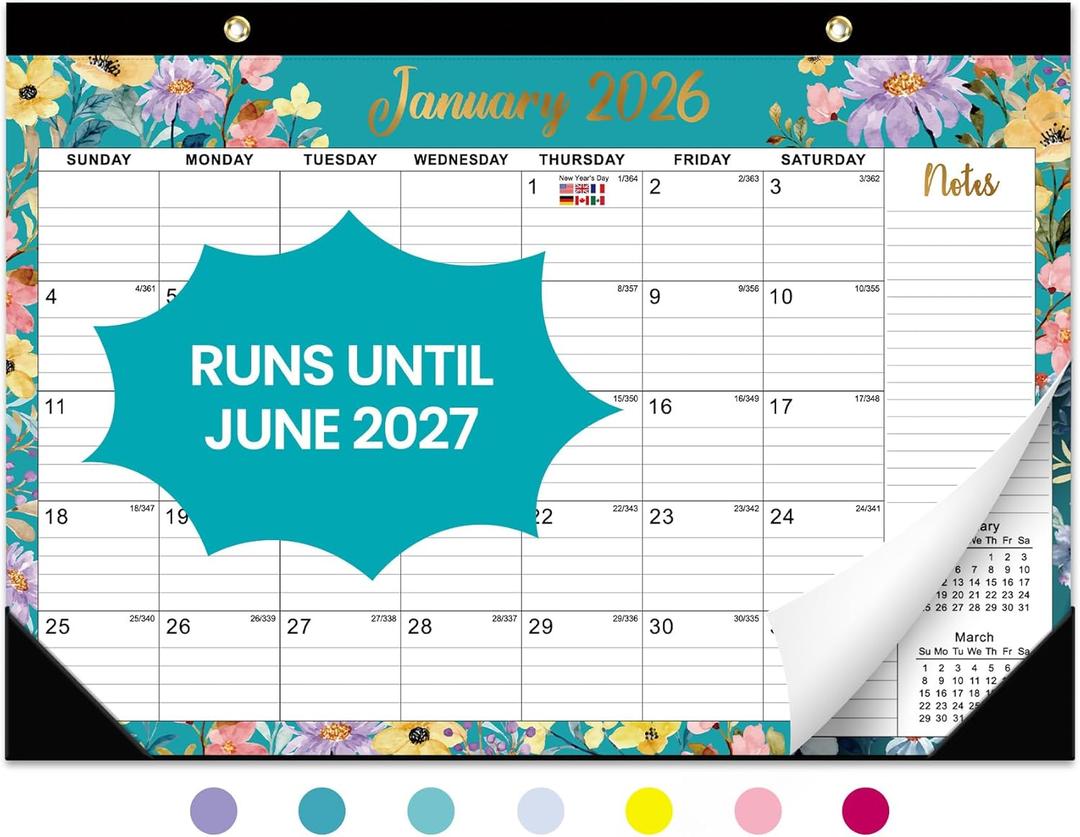 Desk Calendar 2026-2027, 21-Month Calendar Runs Unitl June 2027, Large 17" x 12" Monthly Desktop & Wall Calendar for Home & Office - Floral