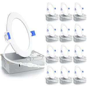 Ensenior 12 Pack 4 Inch LED Recessed Light, Dimmable, 5000K Daylight, 750LM High Brightness, 9W 120V, Damp Rated, ERL-9X-ETL, Ultra-Thin Canless Wafer Light - ETL & FCC & IC