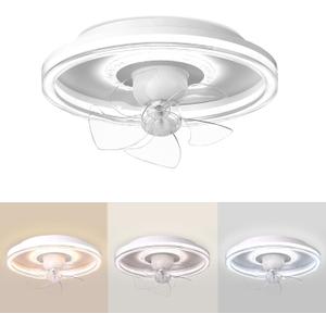 Low Profile Ceiling Fans with Lights and Remote, 20" Ceiling Fan Flush Mount, Modern White Ceiling Fan with Dimmable LED Light for Bedroom