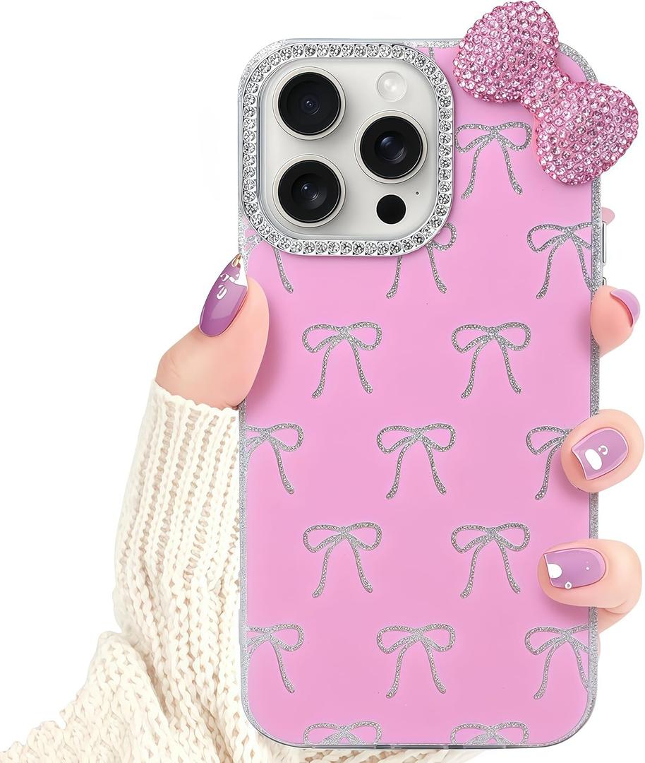 Cute Bow Cases for iPhone 11 with Glitter Diamond Camera Protector, Pink Bling Rhinestone Bow Design, Hard Protective Phone Cover for Girls Women Cute Bow Cases for iPhone 11 with Glitter Diamond Camera Protector, Pink Bling Rhinestone Bow Design, Hard Protective Phone Cover for Girls Women