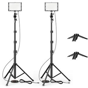 EMART Led Photography Lighting Kit, 2 Pcs Dimmable Continuous Portable Studio Light with 54 inch Adjustable Tripod Stand for Video Recording, Photoshoot, YouTube, Game Streaming (53-136cm)
