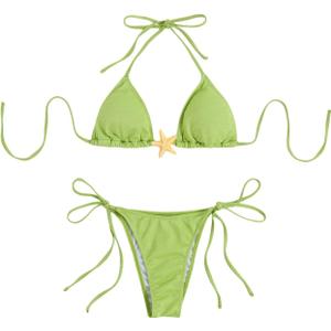 SOLY HUX Bikini Sets for Women Triangle Halter Bathing Suits High Cut Swimsuits Beach Wear (Green, L)