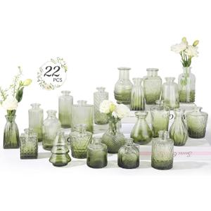 RUCKACE Bud Vases in Bulk 22 Green Glass Small Vases Flower Vase Bulk for Centerpiece Table Wedding Decorations Home Decor Party(Gradient Green 22 Pack)