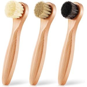 3 Pcs Wooden Laundry Stain Brush Stain Remover Dauber Brushes with Round Head Boar Bristle Small Stain Brush for Clothes for Scrubbing Stains from Furniture Fabric Leather(Style A)