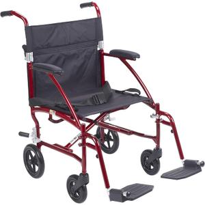 Drive Medical DFL19-RD Fly Lite Ultra Lightweight Folding Transport Wheelchair with Swing-Away Footrests, Red