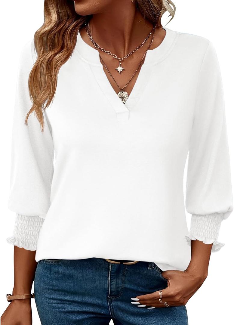 LOMON Women's 2026 Fashion Tops 3/4 Length Sleeve Business Casual Blouses Summer Tees Shirts 4XL