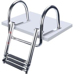 Marinebaby 3 Steps Pontoon Boat Ladder, Stainless Steel Folding Telescoping Rear Entry Inboard, Heavy Duty Custom Swim Deck Ladder with Pedal Hand Railing