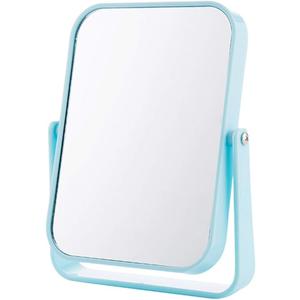 Dressing Mirror Rectangle Bathroom Mirror, 360 Spin Light Makeup Mirror Portable Travel Desktop Mirror Dorm Room Desktop Half-Length Mirror Clear (Color : Blue, Size : 19x15CM)
