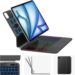 Aluminum Alloy iPad Air 11 inch Case with Keyboard (M3/ M2, 2025/ 2024), Magic keyboard iPad Pro 11 inch (4th/ 3rd/ 2nd/ 1st Gen) & Air 10.9 inch 5/ 4th Gen, Precision Multi-Touch Trackpad, 7 Colors Backlight
