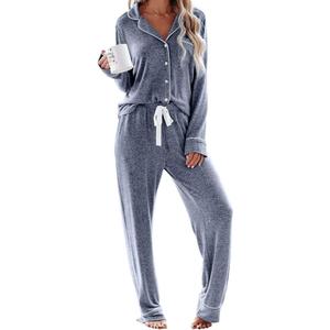 Aamikast Women's Pajama Sets Long Sleeve Button Down Sleepwear Nightwear Soft Pjs Lounge Sets (XXL)