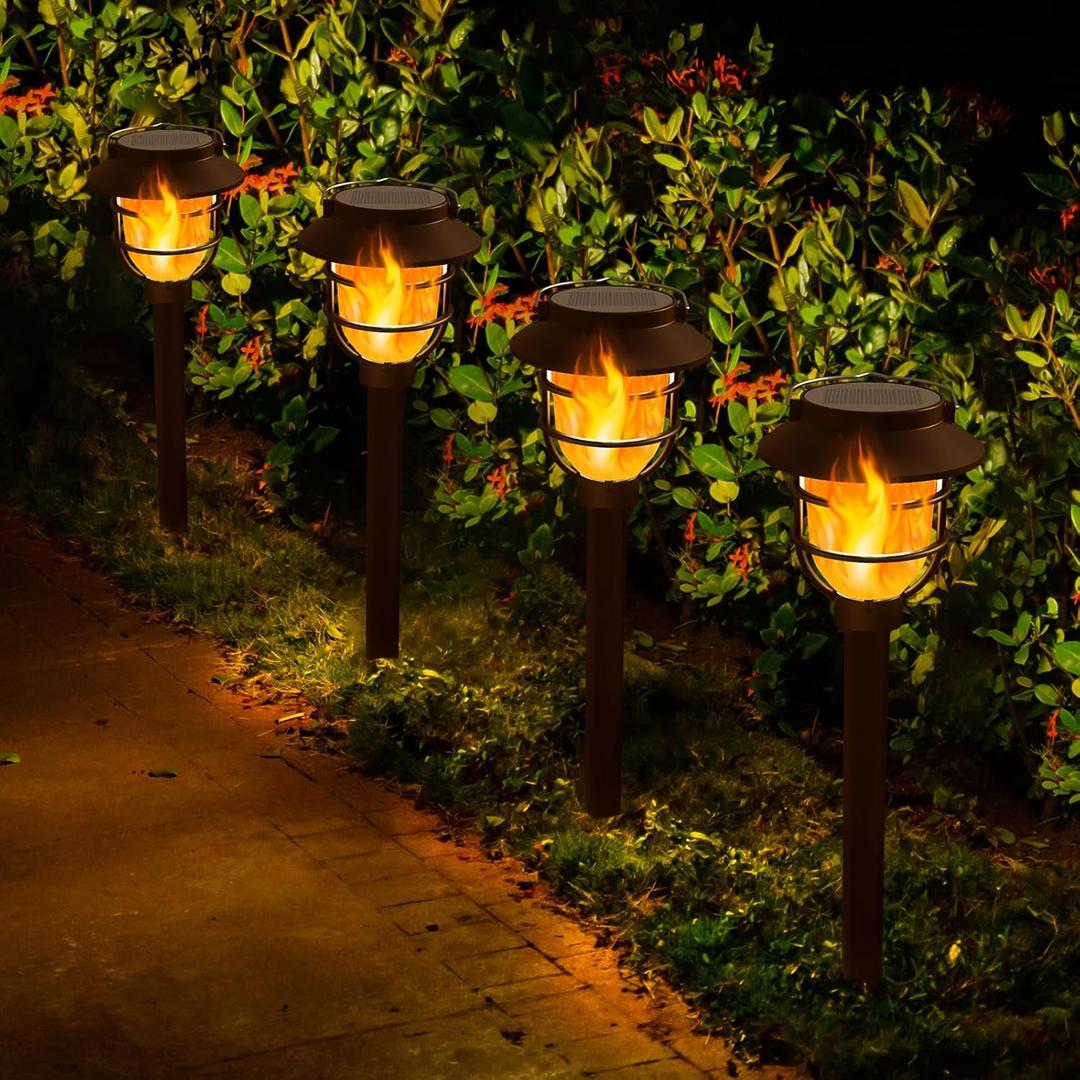 10 Pack Solar Pathway Lights Outdoor - Bright Solar Powered Garden Lights with Flickering Flame, Auto On/Off Waterproof Path Lights Decorative, Landscape Lighting for Yard Patio Walkway Driveway