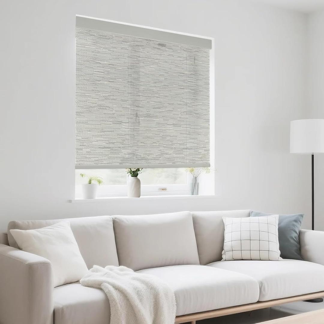 28" W x 72" H Cordless Light Filtering Roller Shade for Windows, Free Stop Windows Shades, Thermal Insulated Linen-Style Blinds for Home and Office, Modern Window Blind Color-Matched (Grey)