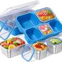 BiuLeon Snackle Box Containers, Stainless Steel 5 Compartments Divided Serving Tray with Lid, Removable LeakProof Portable Bento Box for Fruit Candy Nuts Food - School, Picnic and TravelBlue