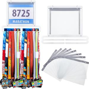 Moxweyeni Race Medal and Bib Display Medal Hanger Running Bib Holder Wall Mounted Hanging Rack stands Gifts for Runners(White,13.78 x 11.22 Inch,Classic)